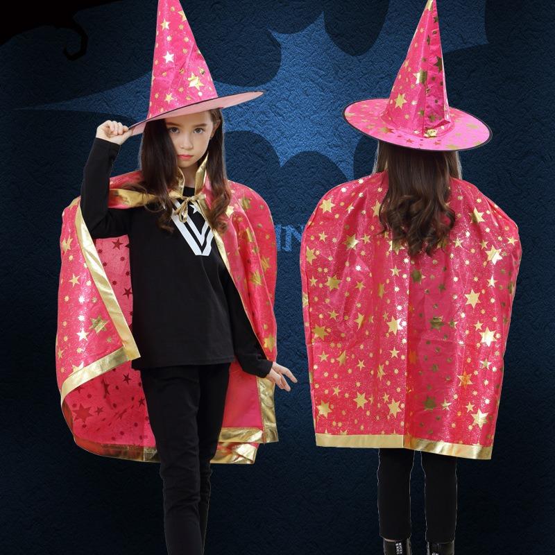 Halloween Cape Cape P Children's Party Show Wizard Wizard Bronzing Five Star Cape Hat Set