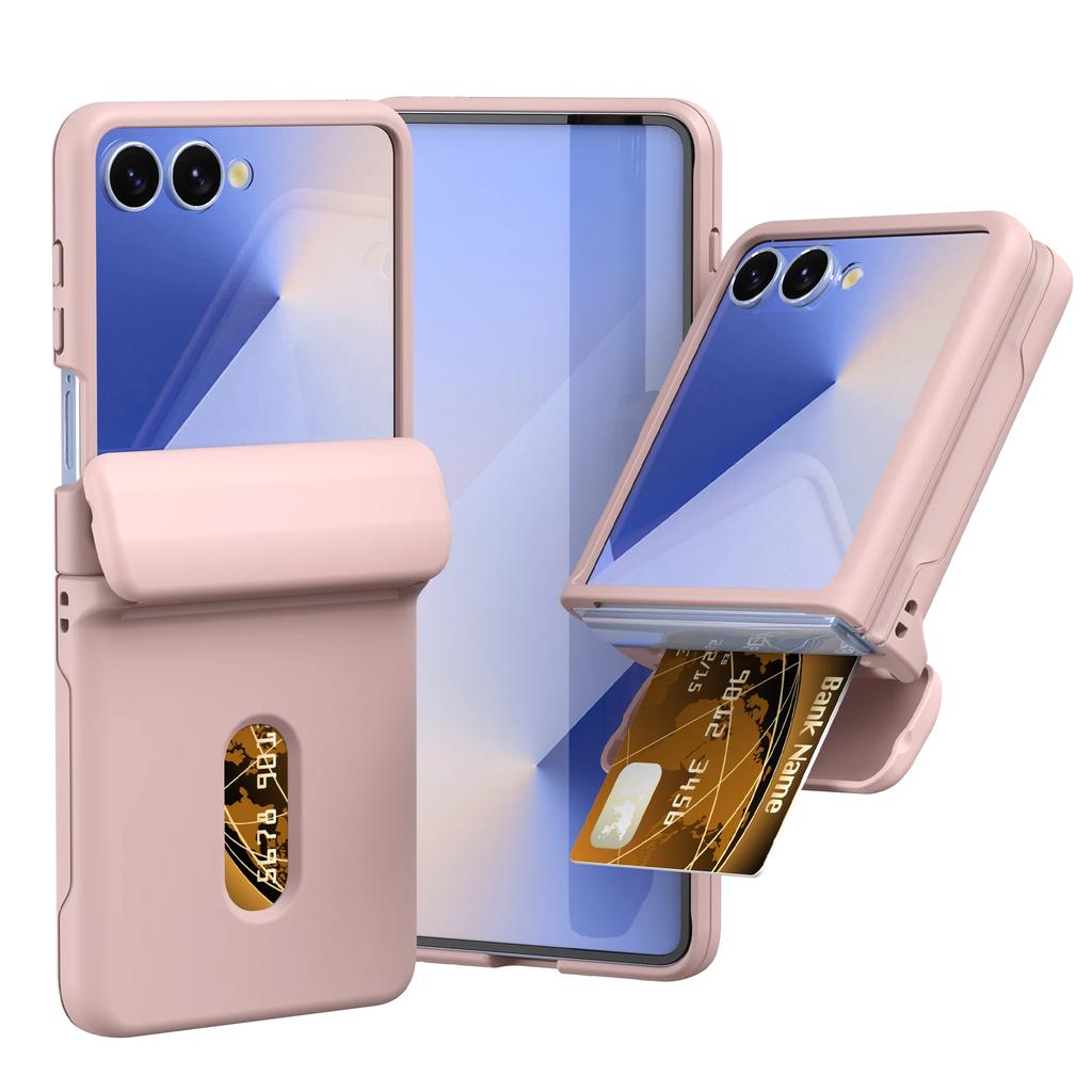 Жесткий чехол с защитой шарнира и покрытием под кожу для Samsung Galaxy Z Flip 7 Flip7 5G с держателем для карт Защитная крышка