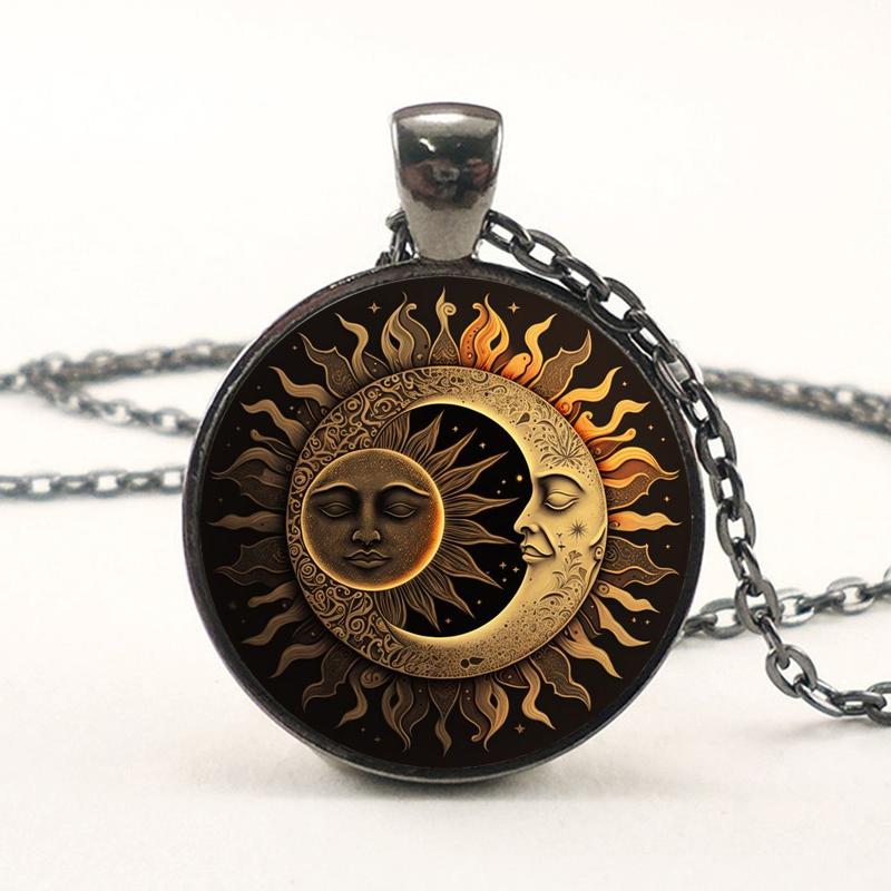 Колдовское ожерелье с подвеской из стекла «Луна и Солнце» и кабошоном, женское ожерелье, ювелирные изделия