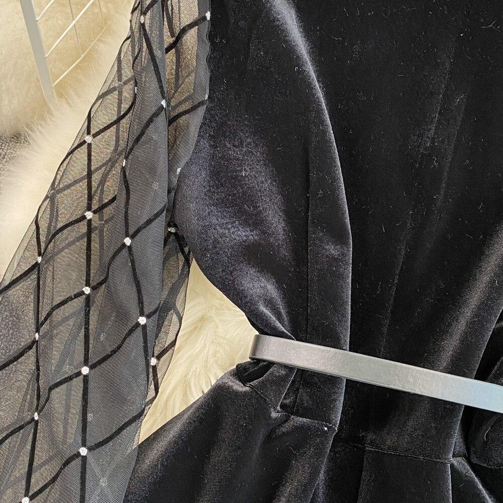 Осенне-зимняя французская ретро-темпераментная бархатная юбка с квадратным воротником и марлевыми рукавами, тонкая бархатная юбка с талией