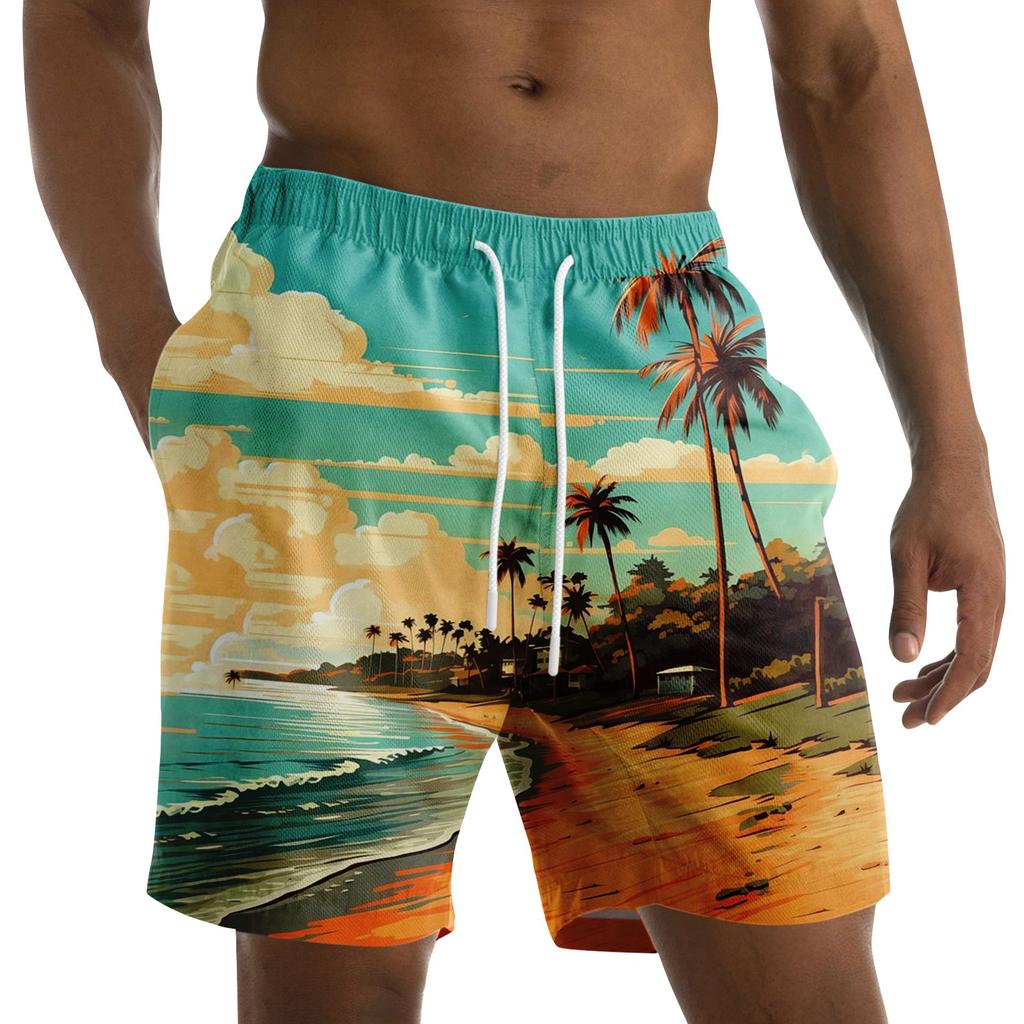 Men's Fashion Printed Strapped Hawaiian Beach Fit Sport Casual Shorts Pants