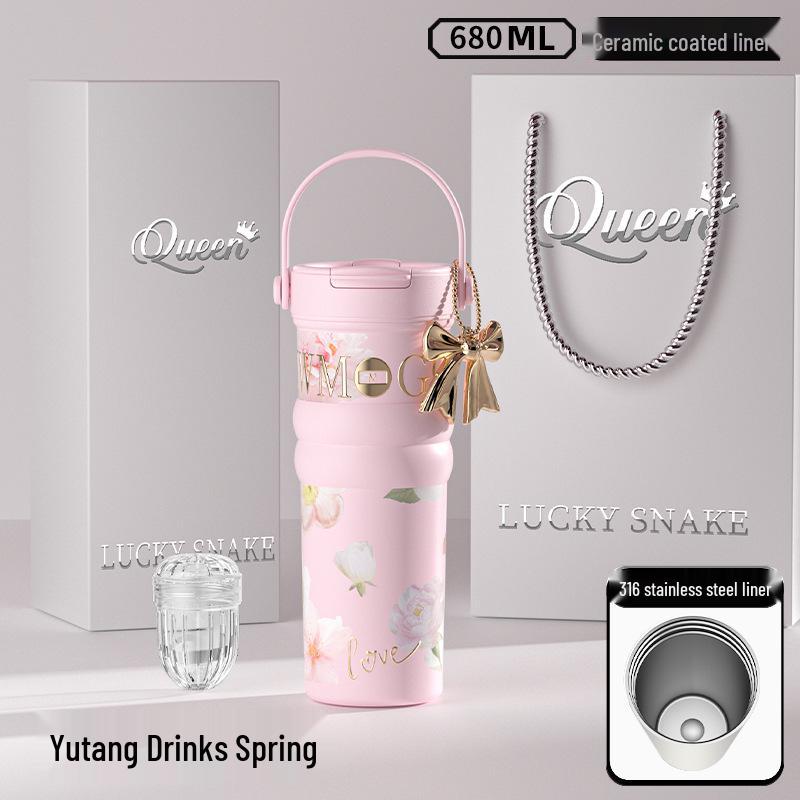 Большая цветочная термокружка из нержавеющей стали для путешествий - Идеально подходит для автомобиля и кофе