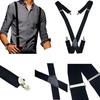 Gentle Men Black Elastic Suspenders Leather Braces X-Back Adjustable Clip-on