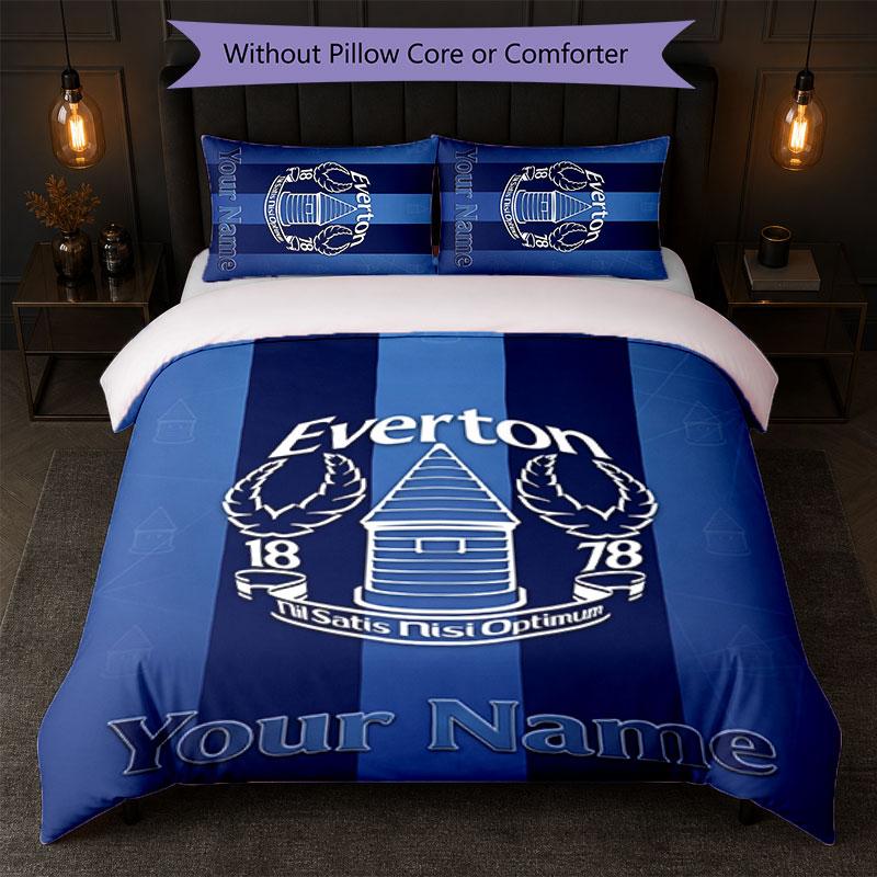 Everton FC Custom Name Text Bedding Set 1 Duvet Cover+2 Pillowcases Soccer Logo Personalized Gift For Special Occasion Bedroom Decor