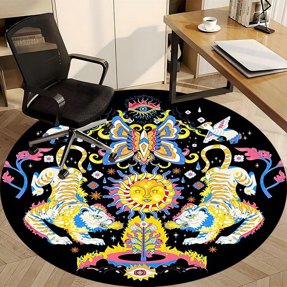 1pc Psychedelic Tiger Chair Carpet for Office, Round Non Slip Durable Large Size Office Carpet, Suitable for Office