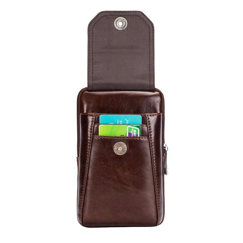 BULLCAPTAIN Genuine Leather Waist Pack Fanny Pack Belt Bag Phone Pouch Bags Travel Waist Pack Male Small Waist Bag Leather Pouch