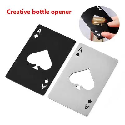 Открывалка для бутылок Ace Of Spades, открывалка для крышек Pocker размером с кредитную карту, портативная открывалка для консервных банок из нержавеющей стали (2 упаковки черного и серебристого цвета)