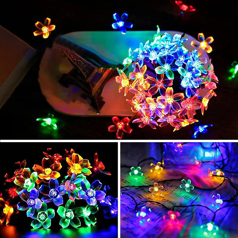 Наружная водонепроницаемая для заднего двора, сада, газона, ограждения, патио, украшение, гирлянда с цветочным узором на солнечной батарее, светодиодная гирлянда