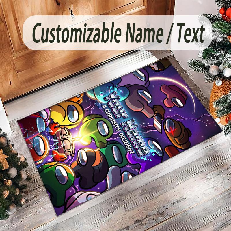 Personalized Crystal Velvet Carpet Custom Name Text,Among Us Anti Slip Area Rug For Home Decoration