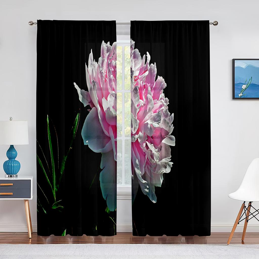 Розовый пион с цветочным принтом, весенние акварельные прозрачные шторы из вуали для гостиной, спальни, кухни, оконные шторы, шифоновые тюлевые шторы