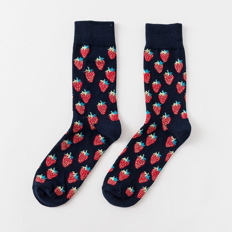 1 Pair Cotton Socks Men Women Street Skateboard Happy Socks Fruit Print Harajuku Gift Apple Pear Banana Lemon Cherry Funny Socks