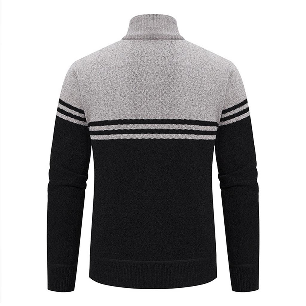 Men's Stand Collar Velvet Sweater Thick Long Sleeve Fashion Sweater Casual Business Cardigan Jacket