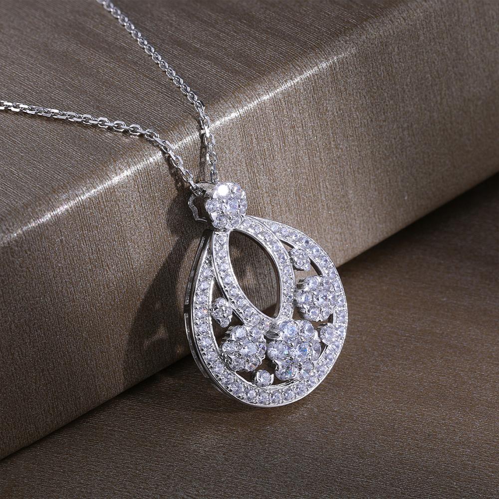 S925 Silver Pear Drop Pendant Luxury Snowflake Clavicle Chain Unisex European American Style Party Rhodium Plated Hot