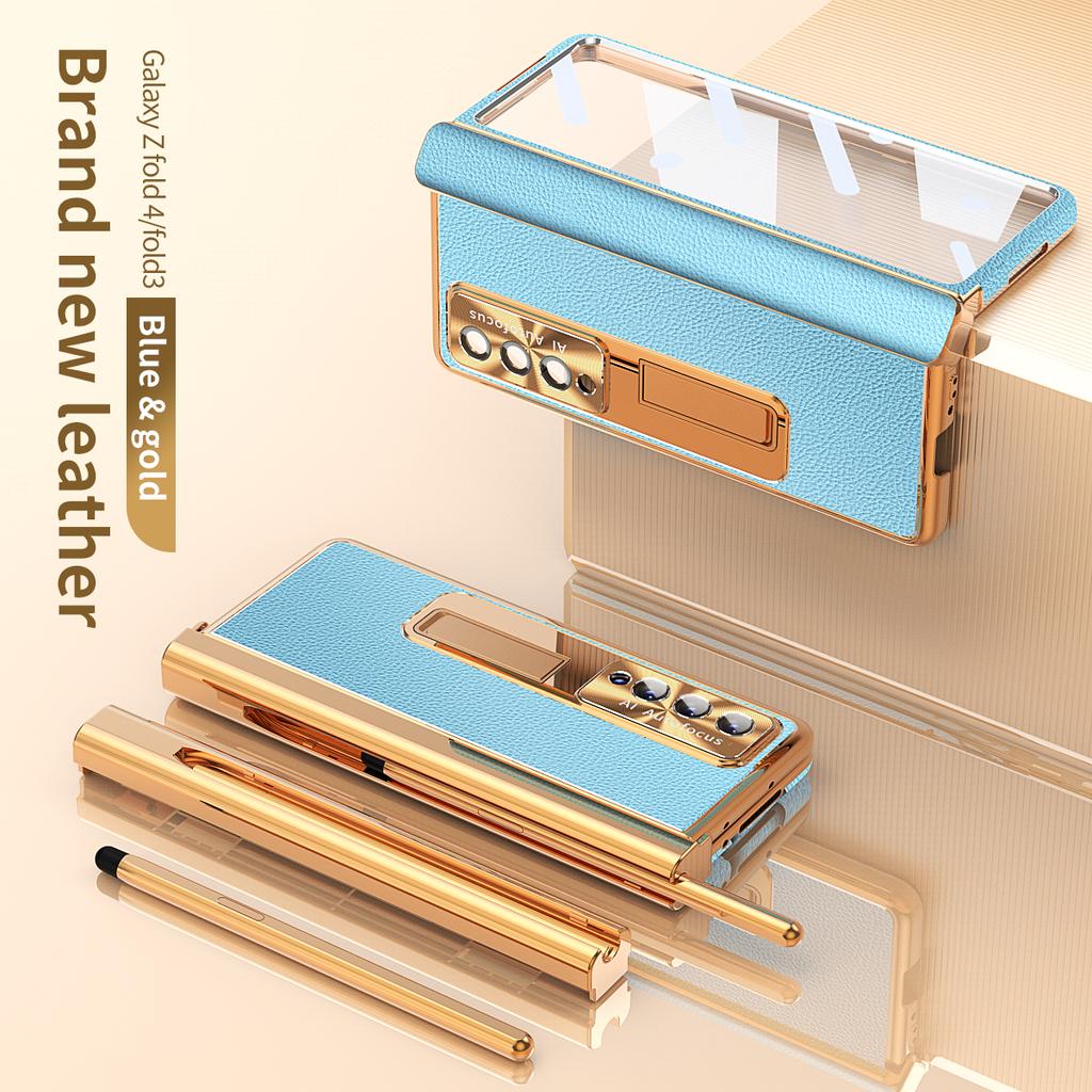 Кожаный чехол с покрытием S Pen для Samsung Galaxy Z Fold 5/4/3/2 5G 360, полноэкранный защитный чехол с магнитной подставкой для телефона