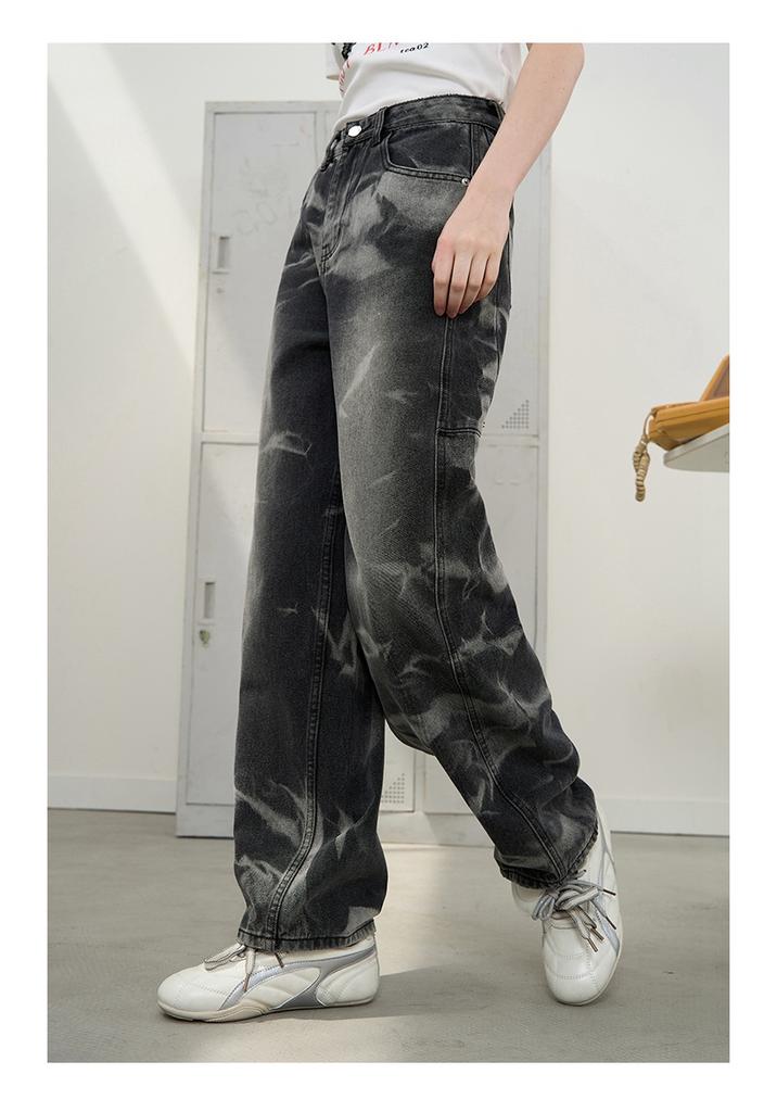 A02 Retro High Street Trend Tie Dye Wide Leg Straight Leg Pants