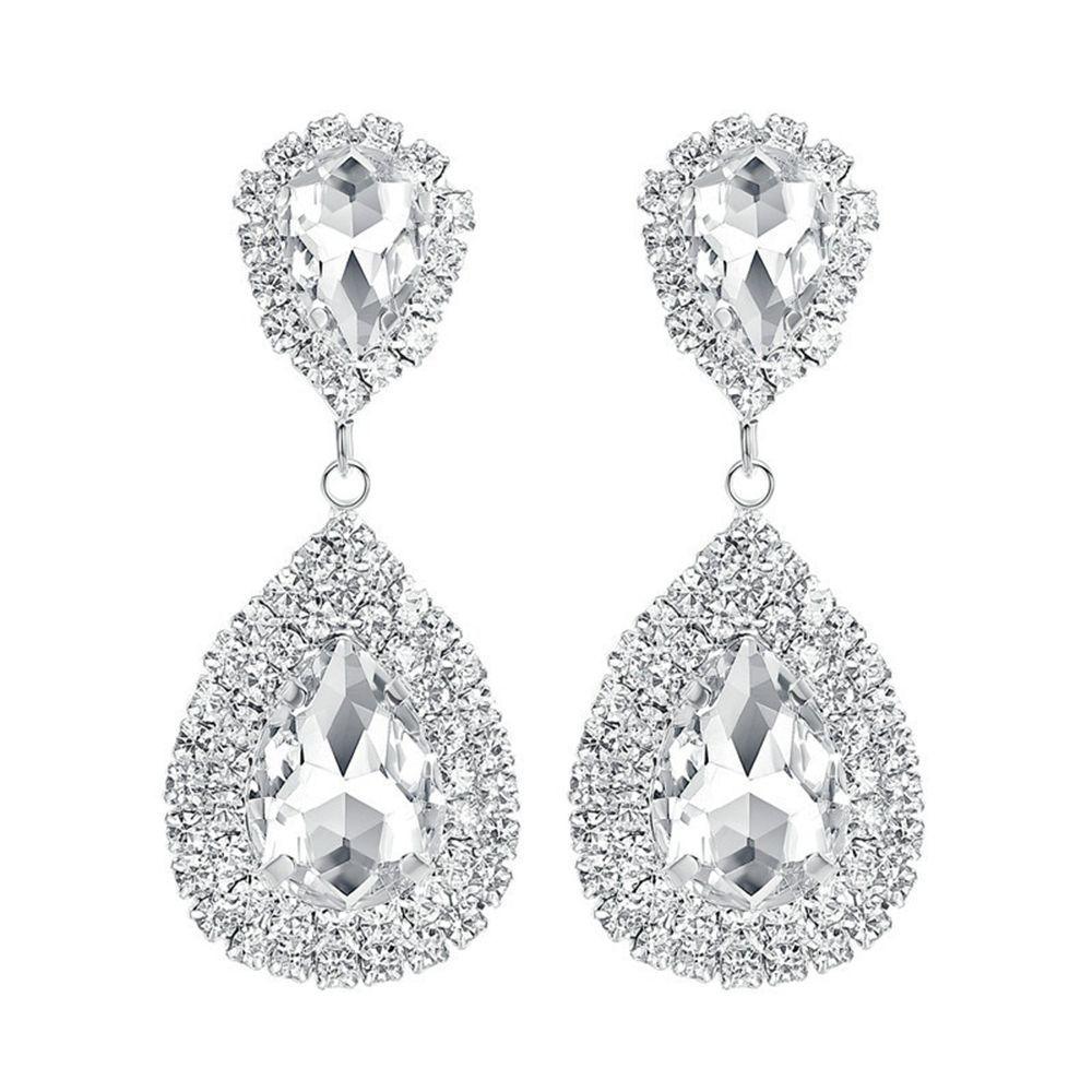 Women Rhinestone Bridal Tear Drop Earrings Wedding Long Earrings Jewelry Accessories