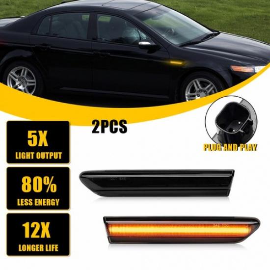 2/4pcs For 2004-08 Acura Smoked TL Lens Front & LED Rear Side Marker Light LH&RH