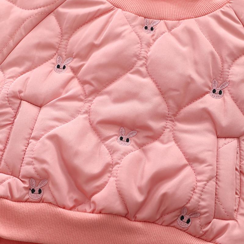 Детская зимняя одежда с рисунком кролика для мальчиков и девочек, флисовый топ с высоким воротом + утепленные штаны, спортивная одежда для активного отдыха