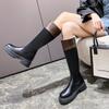 2024 зимние женские сапоги женская обувь кожаные туфли с круглым носком на толстом каблуке на платформе ретро длинные сапоги женские сапоги до колена