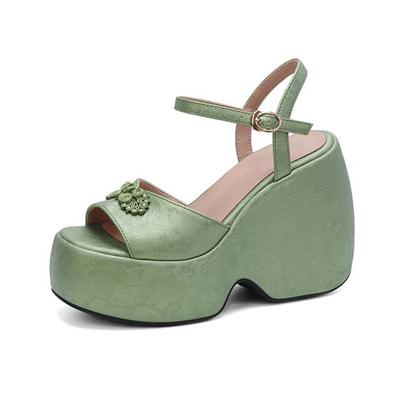 Полиуретановые весенне-осенние туфли-лодочки на платформе с очень высоким каблуком и цветочным узором, размер 43