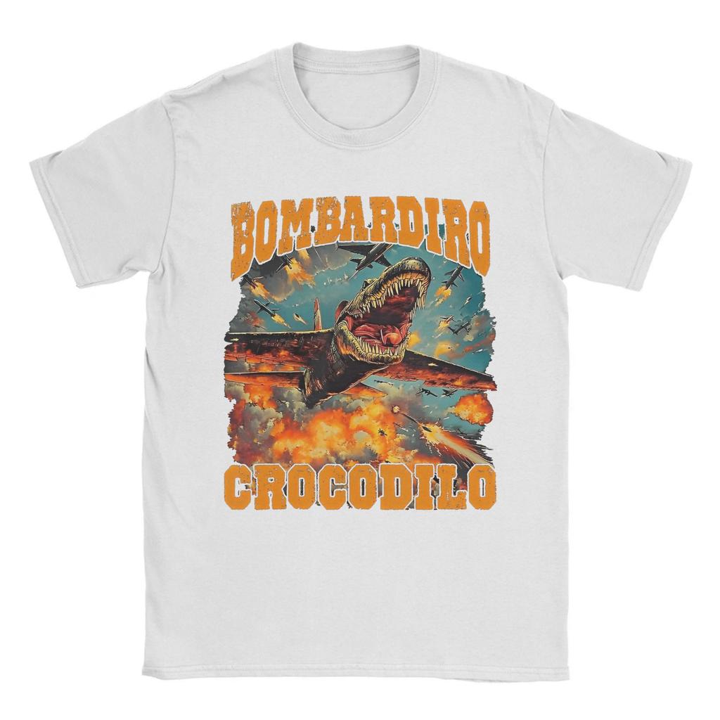 Мужская Женская Футболка с Принтом Bombardiro Crocodilo Смешная Футболка Tee из Чистого Хлопка Одежда