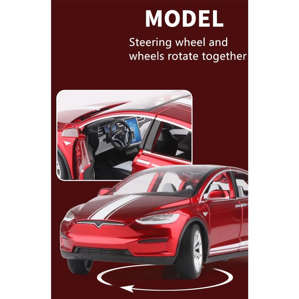 1/24 Tesla Model X SUV Модель автомобиля из сплава, литые металлические транспортные средства, имитация модели автомобиля, коллекция звуков и света, детская игрушка в подарок