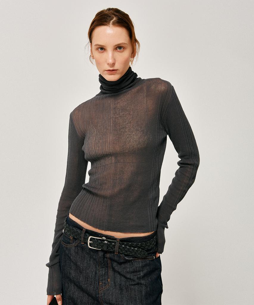 LABELARCHIVE W Eli Rib Turtleneck Charcoal