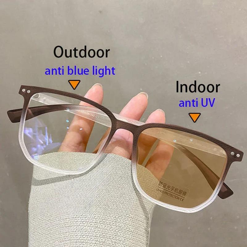 Fashion Photochromic Myopia Glasses Men Women Square Anti Blue Lamp Finished Prescription Eyewear Ultralights Retro Glasses