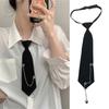 Women Men Gothic Punk Metal Chain Pre-Tied Black Ties Japanese Style Shirt School Student Uniform Necktie Accessories