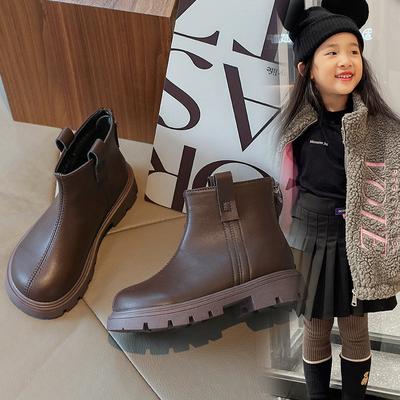 Детские полусапожки, новые зимние однотонные мягкие черные кожаные сапоги для девочек, детские ботильоны «Мартенс»