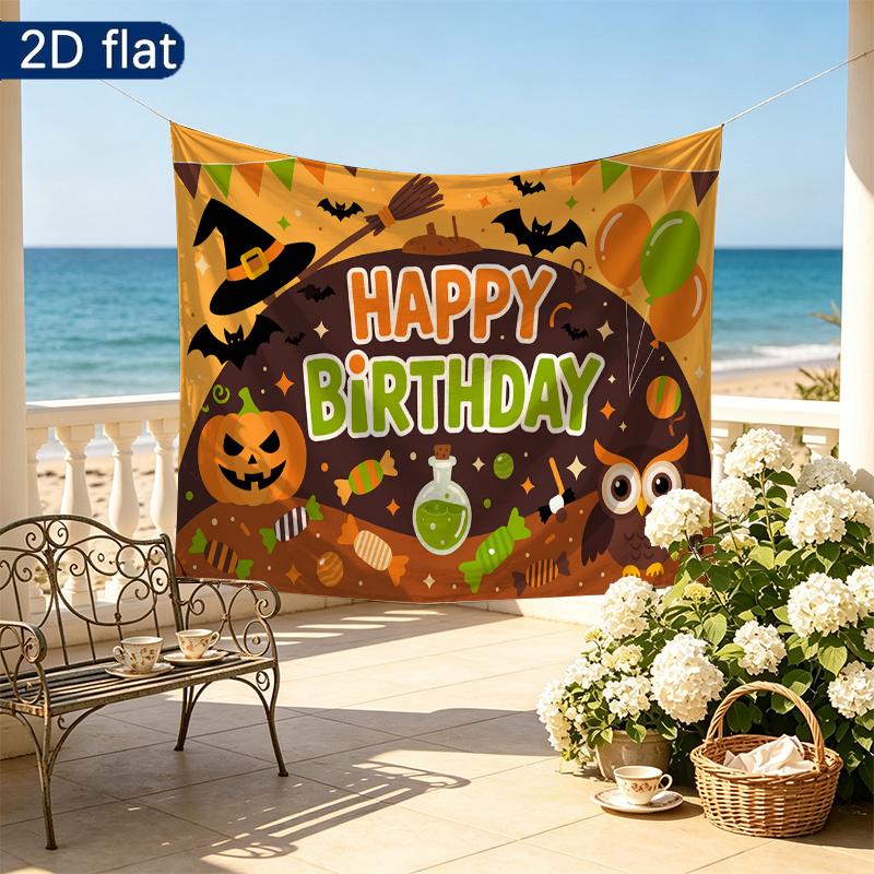 Halloween Birthday Backdrop 1pc - Polyester Party Decor