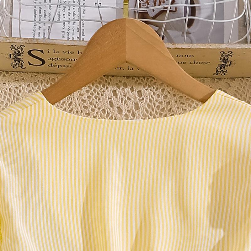 Elegant Striped V-Neck Lace Dress for Big Kids - Autumn European & American Style