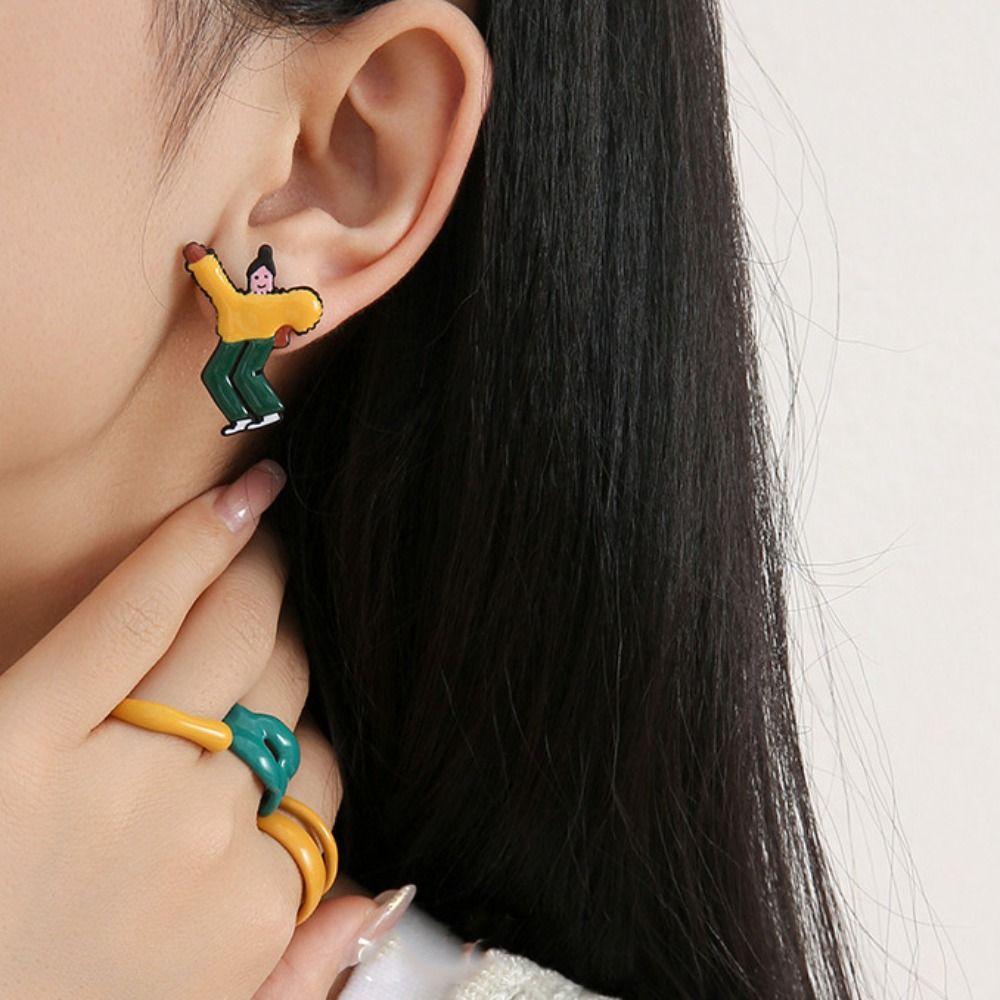 Y2k Cartoon Girls Earrings Zinc Zinc Alloy Cute Earring Elegant Enamel Stud Earrings Vacation
