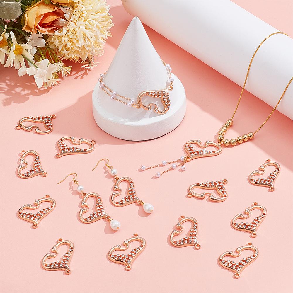20Pcs Alloy Crystal Rhinestone Connector Charms Swan Heart Links Golden 32x25x3mm