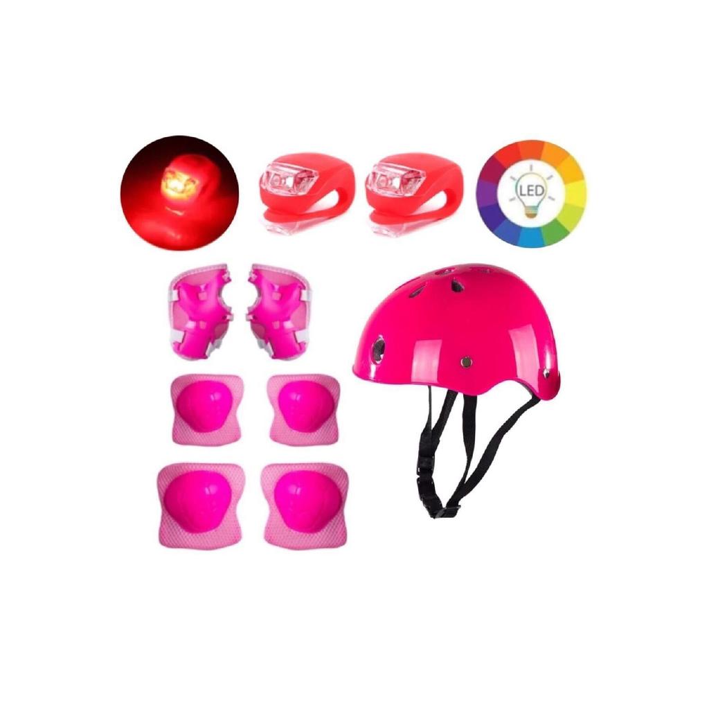 Purple Luminous Wheel Adjustable Children's Exercise Skating 2 Function Flashing Helmet Knee Pad Set