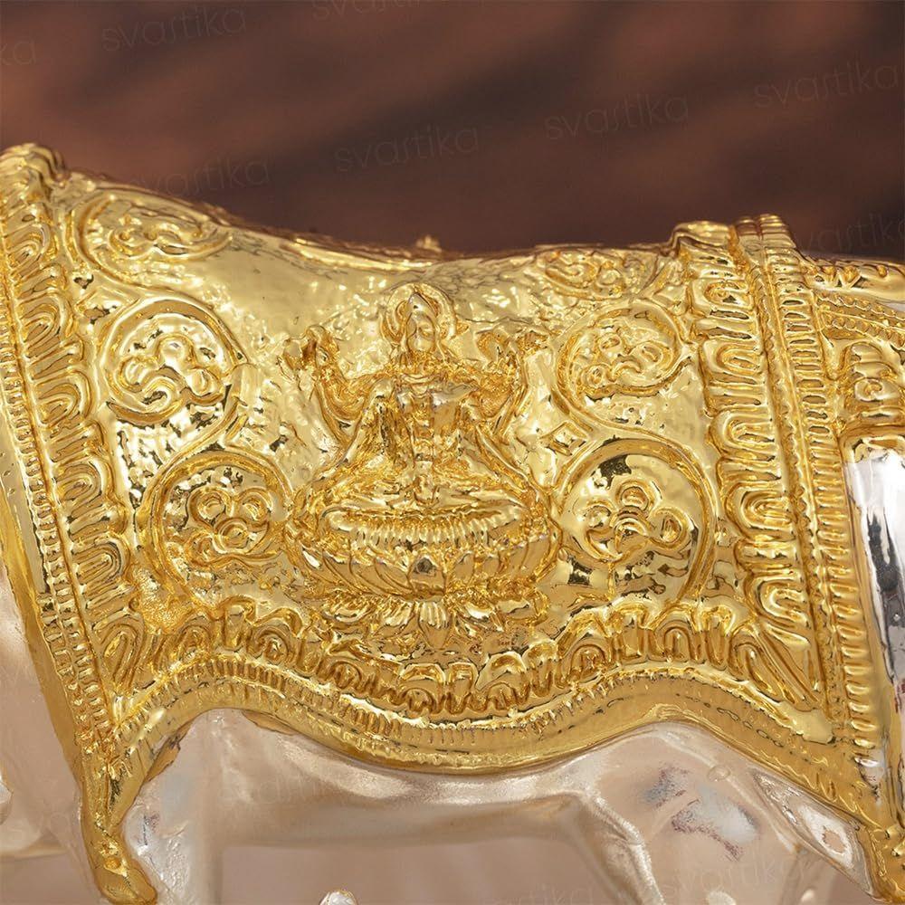 Идол Коровы Камдхену с Теленком | Покрыт 24-каратным золотом и серебром 999 пробы | Отличное средство коррекции Васту для финансовых проблем | Свадебный подарок и подарок на новоселье