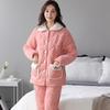Женский трехслойный хлопковый пижамный комплект Зимняя утепленная и теплая женская пижама, удобная, мягкая и элегантная женская домашняя одежда