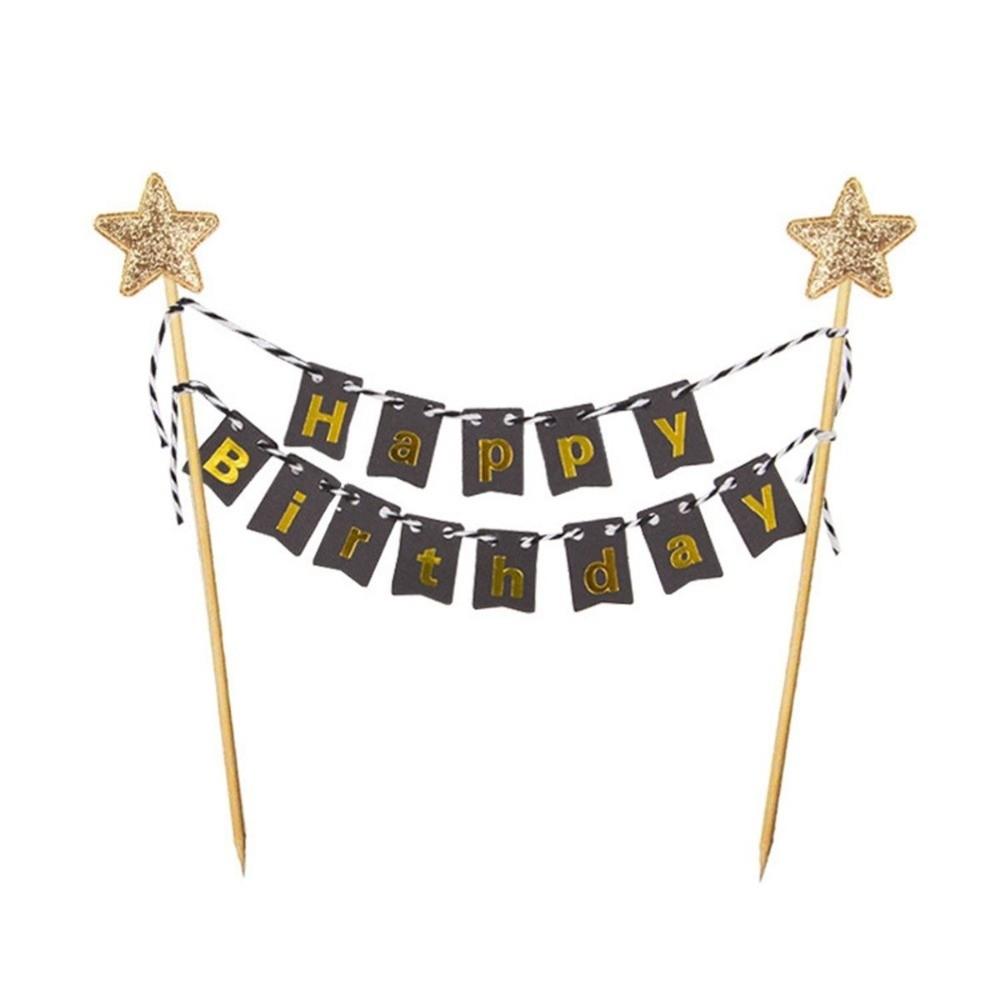 Adults Bunting Happy Birthday Gold Banner Baking Decoration Cake Flags Cake Topper Party Supplies