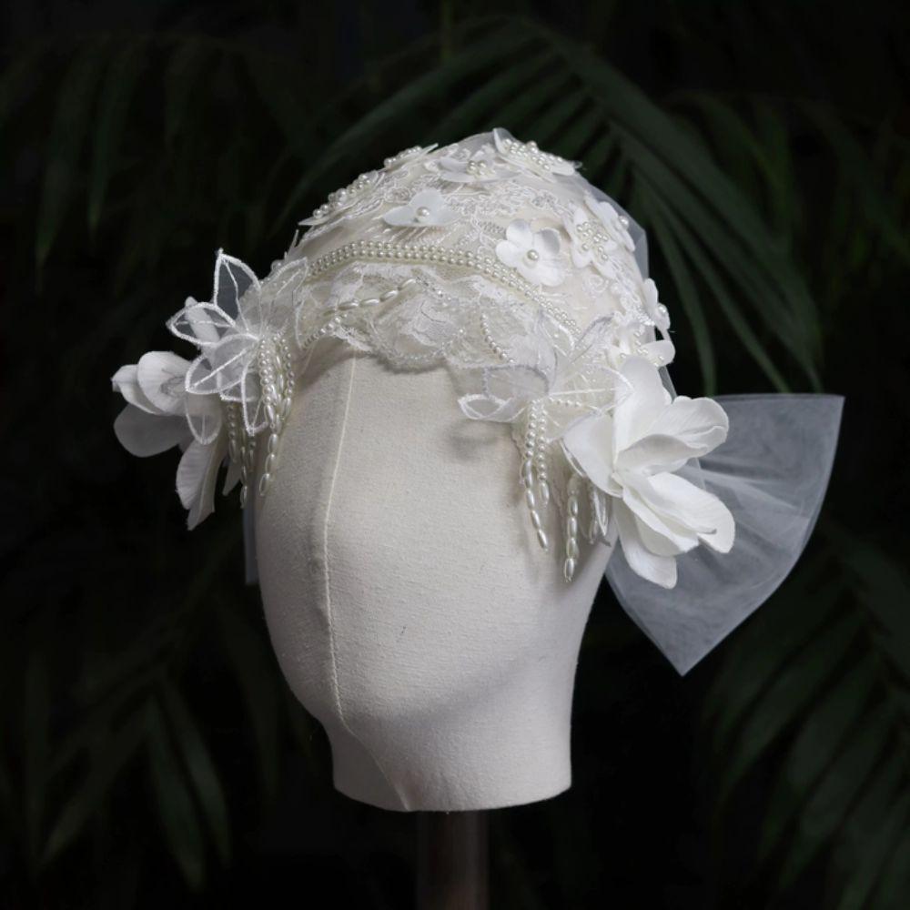 Pearls Beads Bride Headdress White Wedding Headwear Elegant Bridal Hat  Hair Jewelry