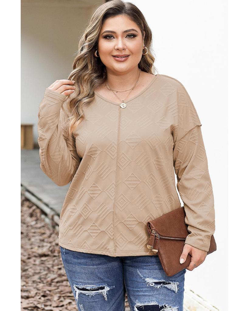 Azura Exchange Khaki Plus Size Textured Drop Shoulder Exposed Seam Top