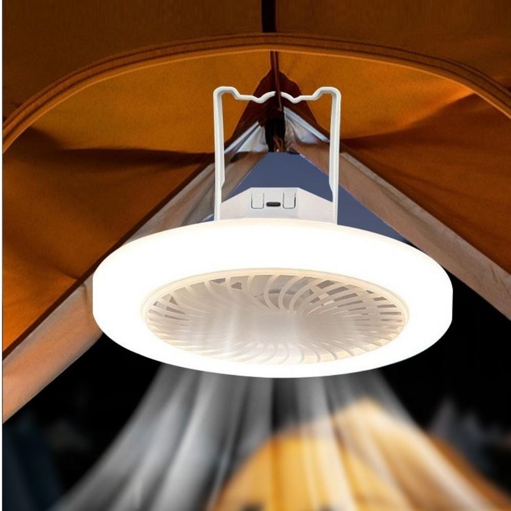 USB Rechargeable Ceiling Fan Light Super Quiet 3 Color Light Modes Camping Fan Light Energy Saving Hooked & Stand Design