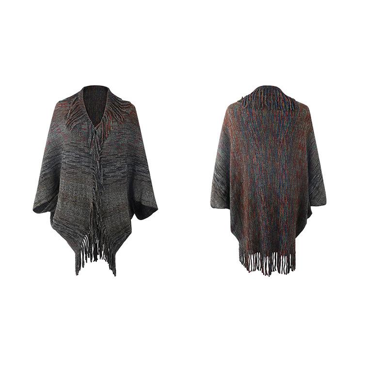 Осень и Зима Женский Полосатый Свободный Кардиган-Плащ Кросс-Боди Трикотаж С V-образным Вырезом Свитер