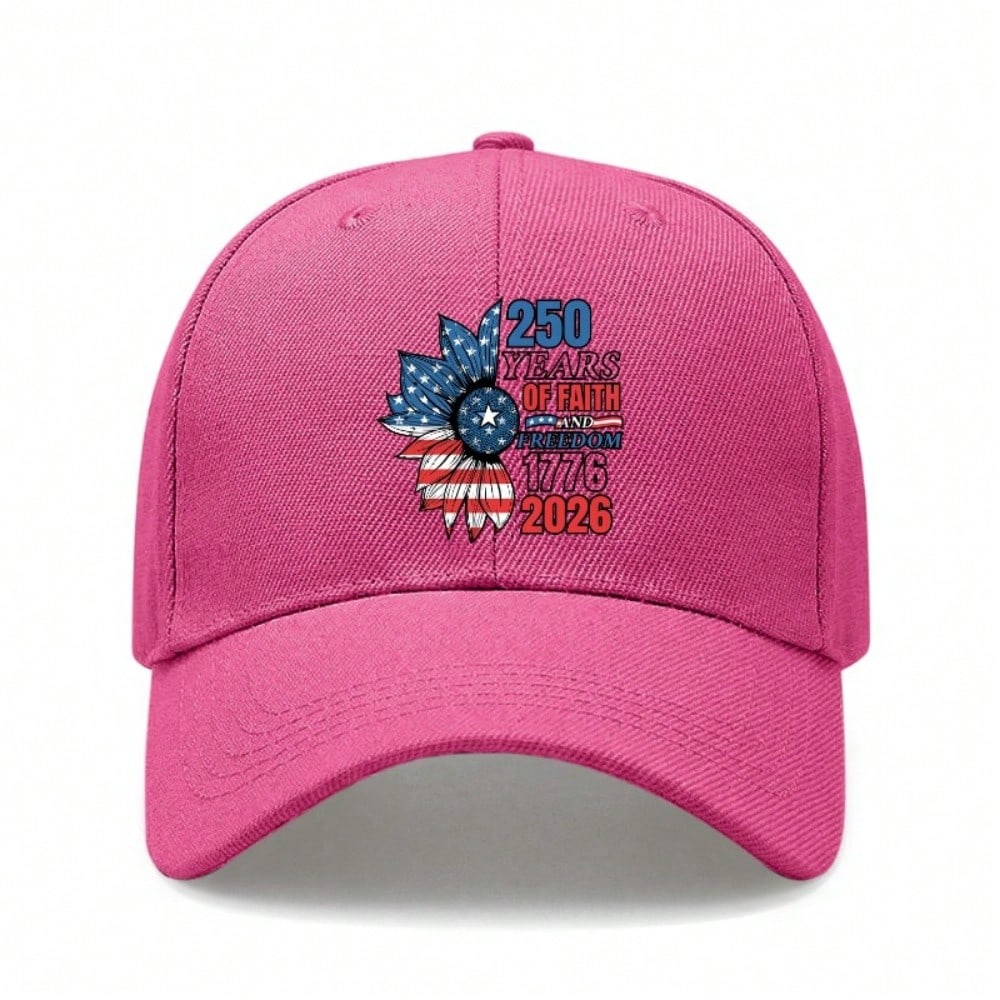 [Patriotic Baseball Cap] 250Th Anniversary Unisex "250 OF FAITH & FREEDOM 2026" Print Black Polyester Adjustable Breathable Lightweight Casual