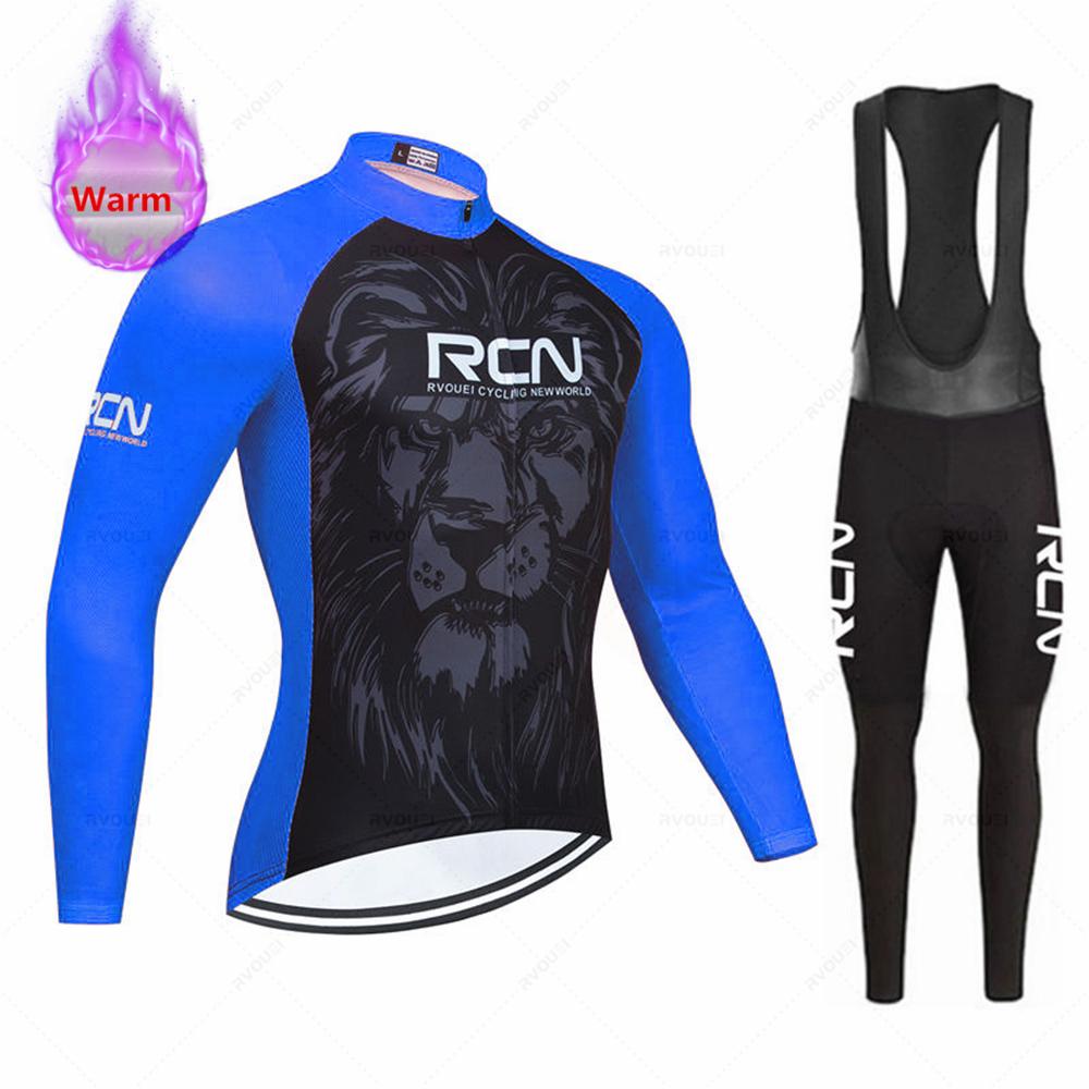 New Rcn Men Winter Cycling Clothing Long Sleeve Thermal Fleece Bicycle Jersey Set MTB Warm Bike Jersey Set Ropa Ciclismo Hombre