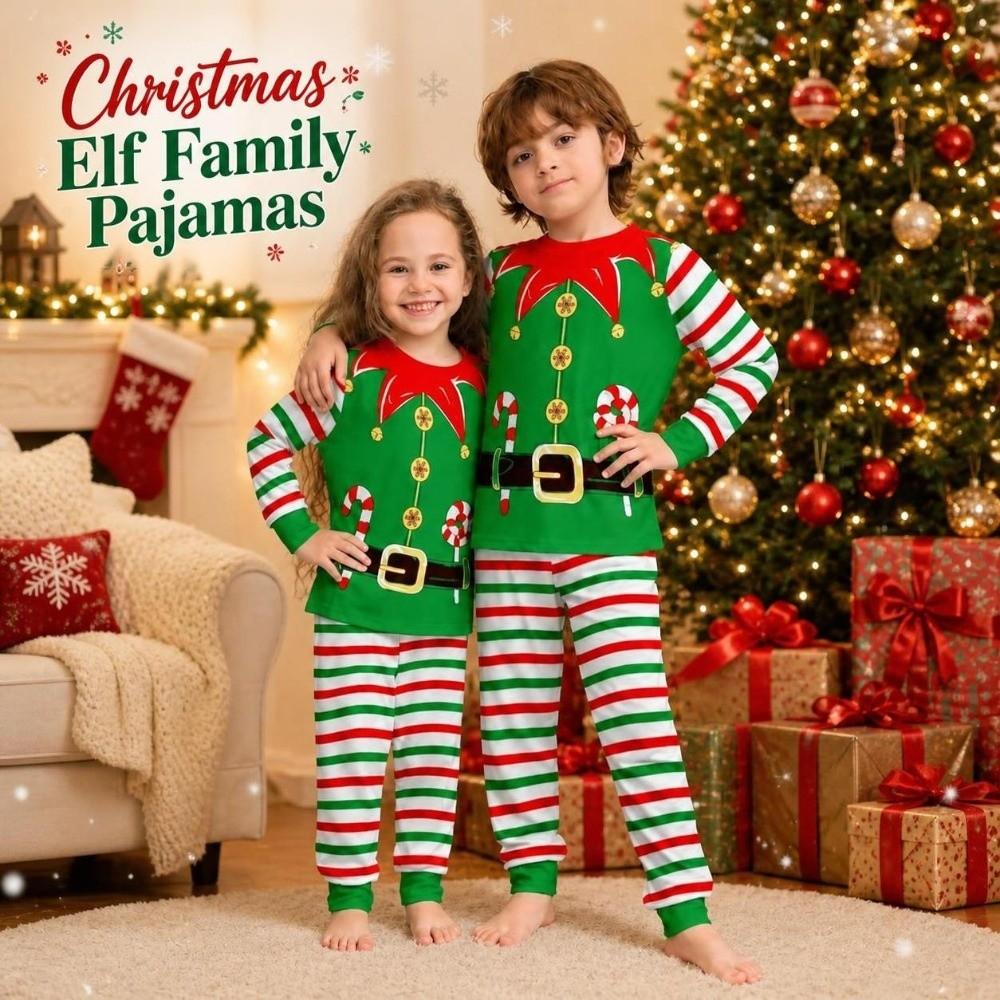 Striped Christmas Pyjamas Set Elf Xmas Sleepwear New Top+Pants Loungewear