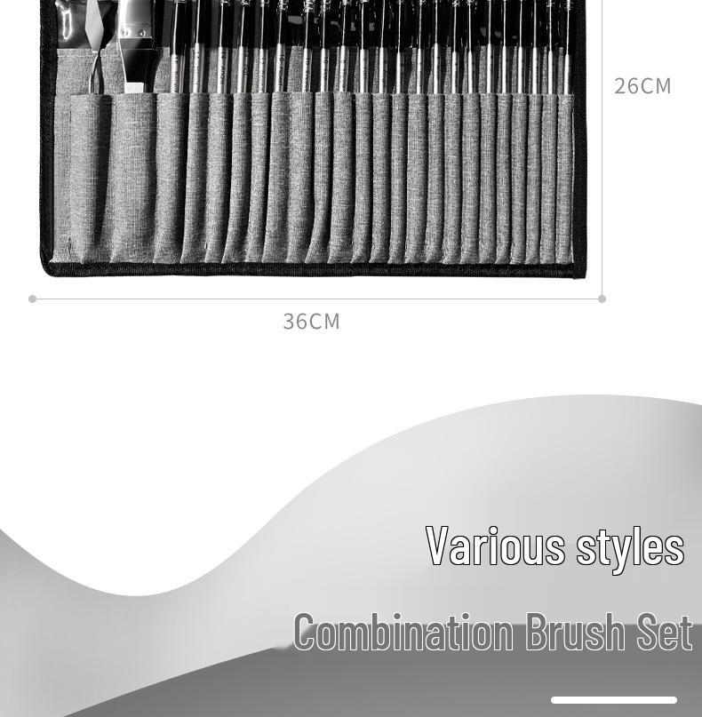 Набор из 24 нейлоновых кистей для рисования с холщовым скручивающимся чехлом для гуаши, акварели и масляной живописи