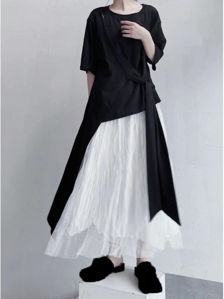 Xitao Нерегулярные длинные футболки, индивидуальный модный бандажный женский повседневный топ HQQ0926