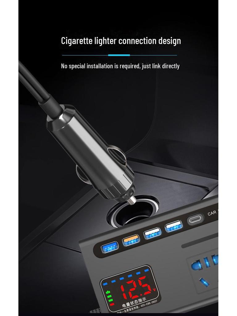 Car and Truck Inverter: 12V/24V To 220V Converter with USB and Fast Charging Ports.