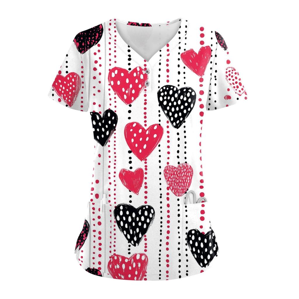 Женские модные повседневные топы с V-образным вырезом на пуговицах и принтом ко Дню святого Валентина, топы для кормящих мам, топы-халаты для женщин, 2 кармана