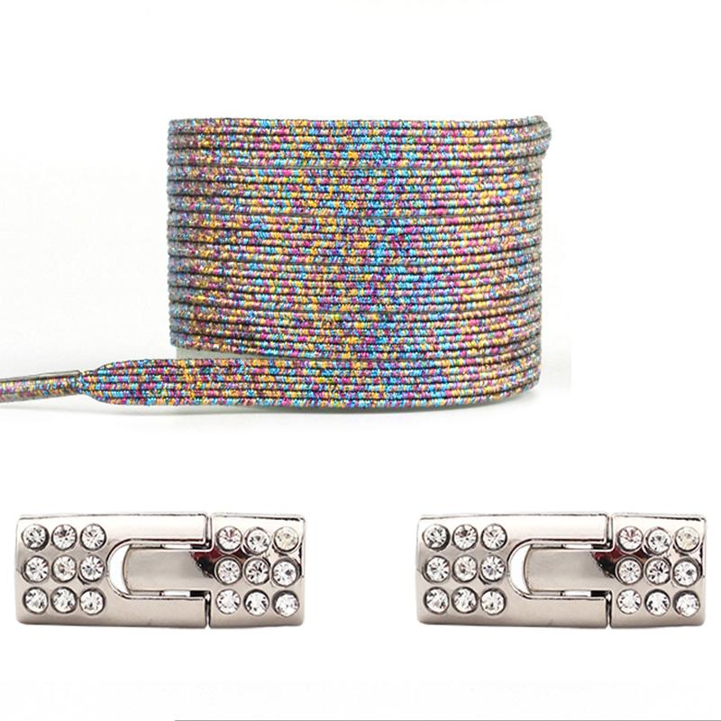 Colorful Diamond Buckle Elastic No-Tie Shoelaces Pearl Detailing Sneaker Shoelaces for Kids & Adults Easy Slip-On Shoe Laces